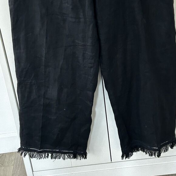 Theory Fringe Crop Pants Size 6 100% Linen Black Pockets Beachy Coastal - Picture 3 of 9